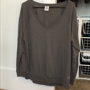 PINK long sleeve gray cotton tee shirt.